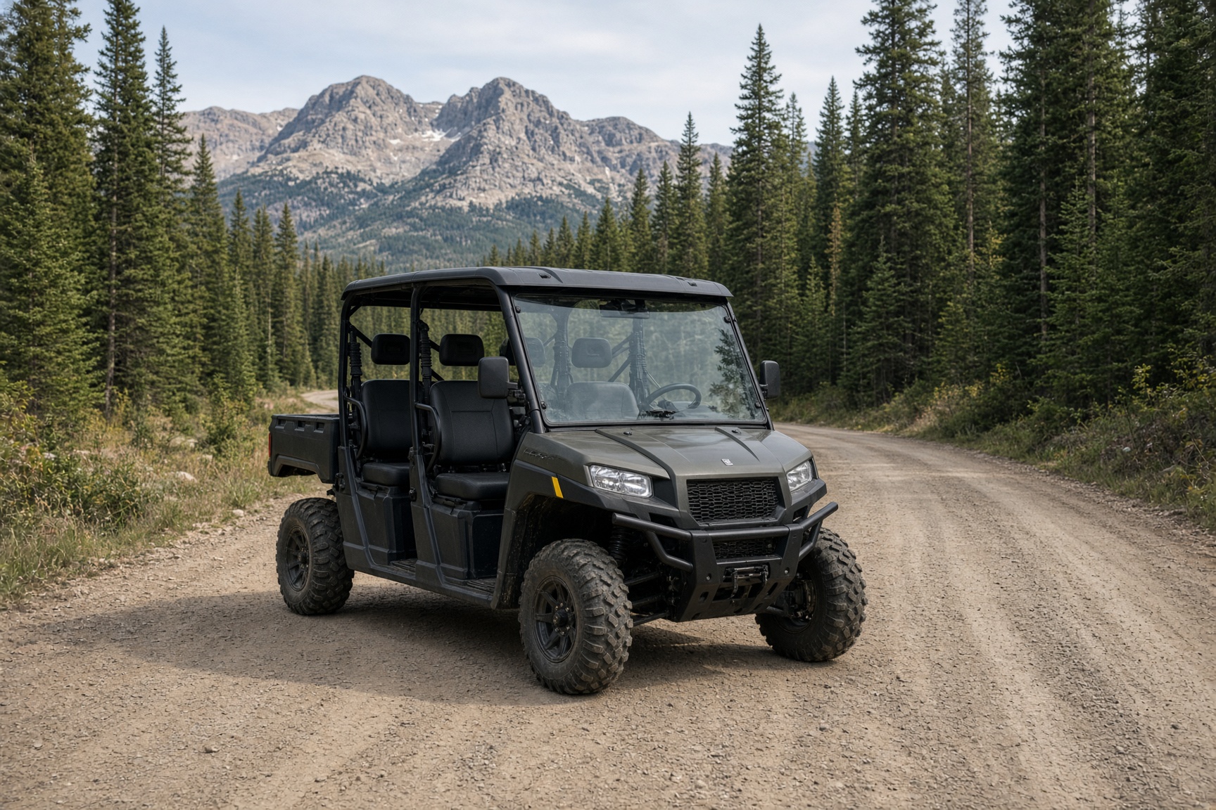 Four-seat side-by-side on a mountain trail